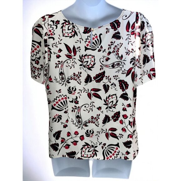 Talbots short sleeve light weight keyhole tailored cream berry crepe top NEW XL - Picture 6 of 10